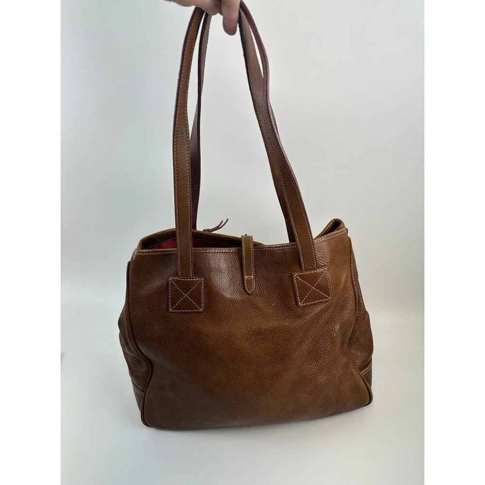 Dooney And Bourke Satchel Tote Bag Brown Pebbled Leather Buckle Large Shoulder